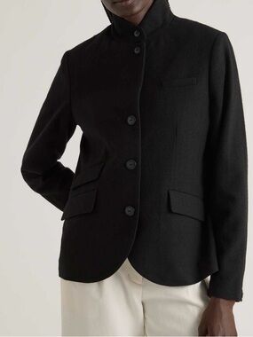 Quince Italian Wool Black Stand-Collar Tailored Jacket. NWT